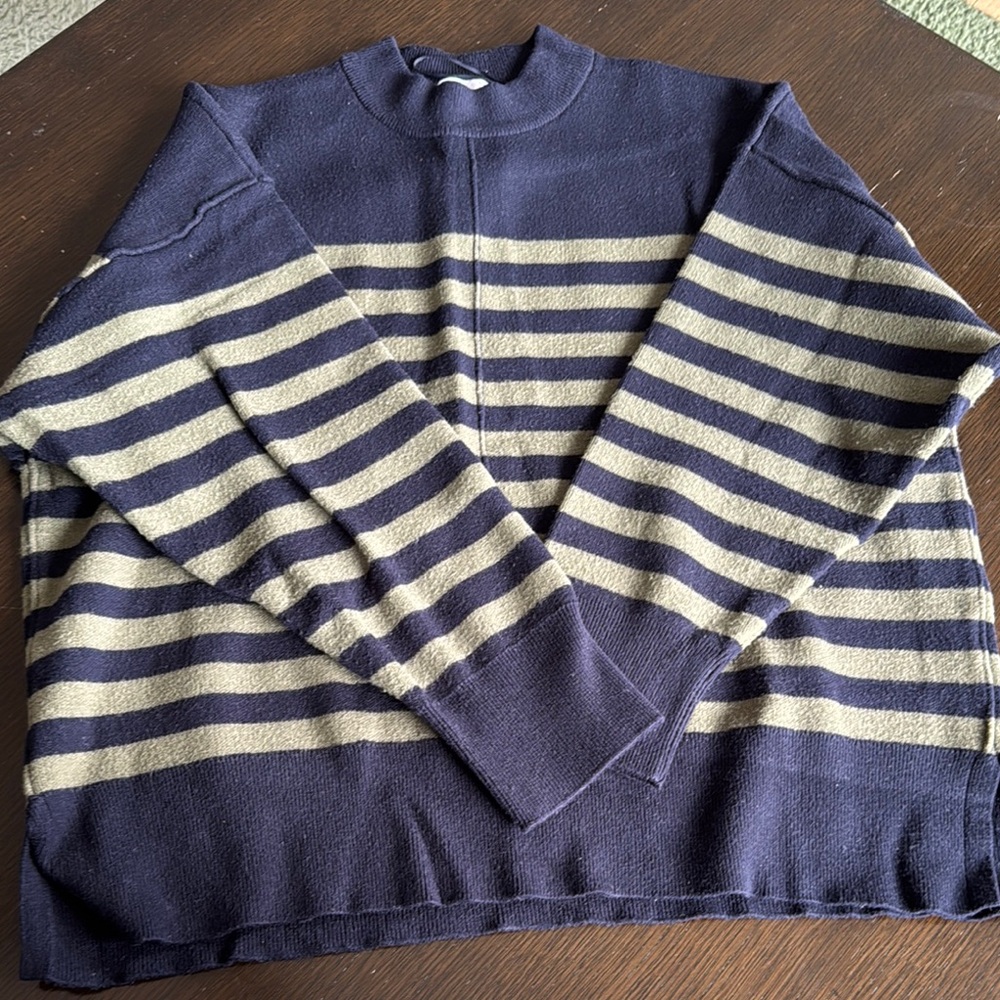 Zara Blue and Tan Crewneck Sweater Classic Knit